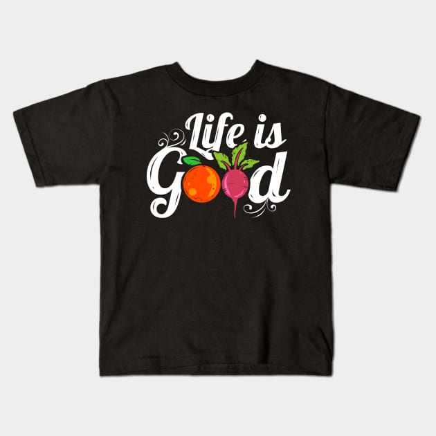 Orange And Radish Veggies Logo Life Is Good For A Vegan Kids T-Shirt by SinBle